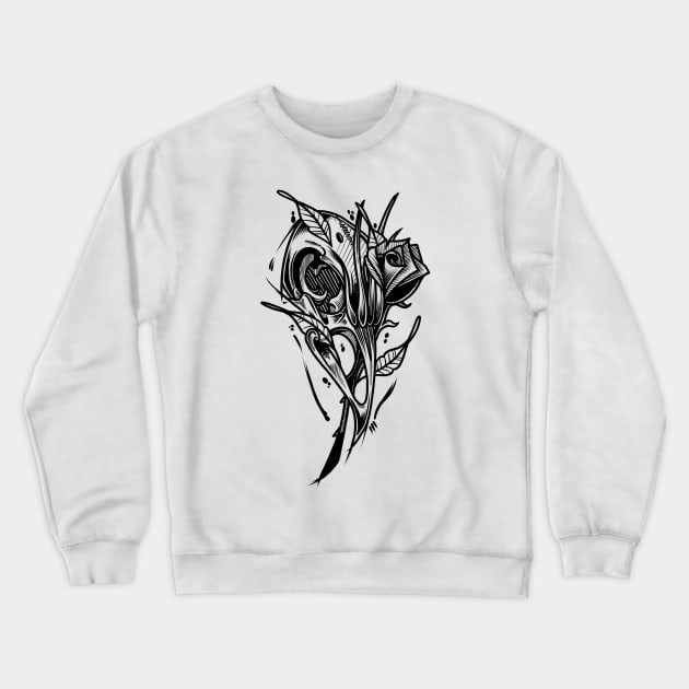 Bird Skull & Rose Ink Crewneck Sweatshirt by Scottconnick